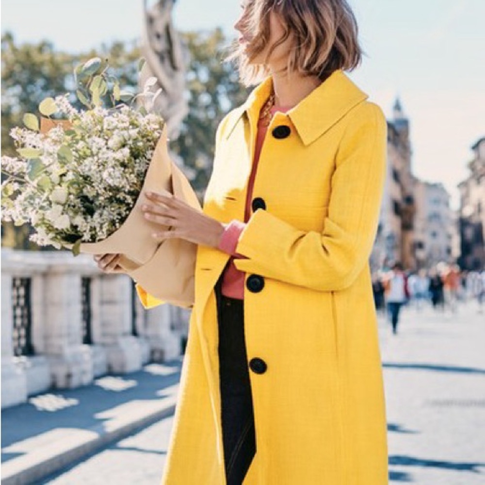 NWOT BODEN Bright Yellow Textured Button-Front Swing Coat
